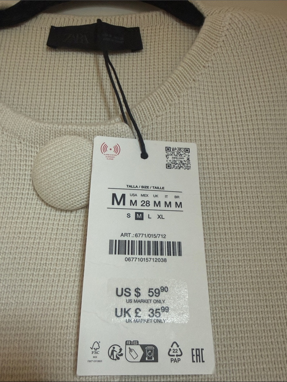 Zara NWT Cropped Ivory Textured Button-Front Jacket Medium - Picture 6 of 10